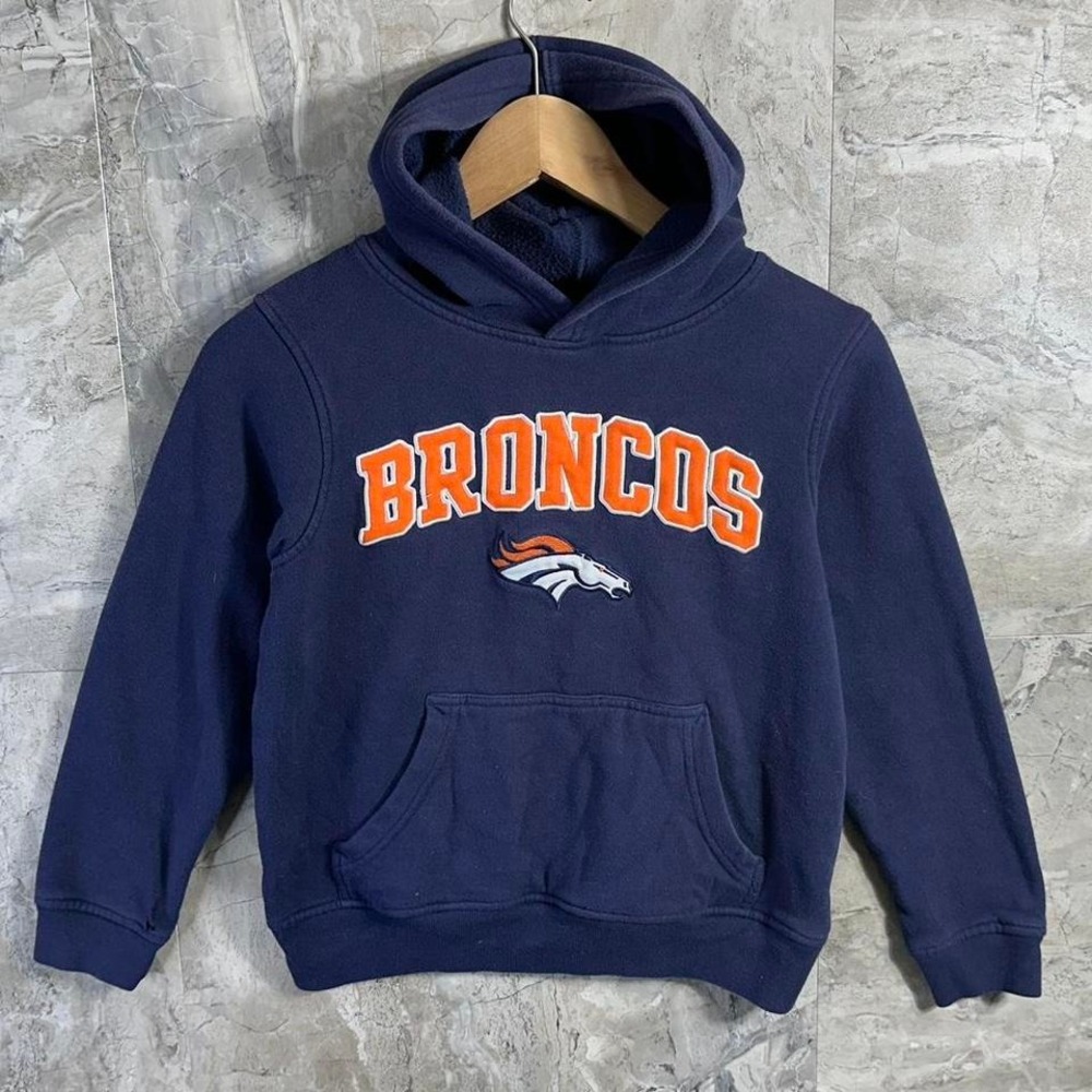 NFL Denver Broncos navy blue  Embroidered hoodie Youth Size M 10-12 ‎ #NFL #kids
